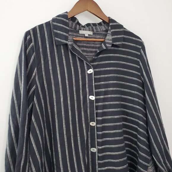 Habitat Womens Linen Blend Button Up Tunic Top Size M Lagenlook Minimalist Artsy - Picture 2 of 9